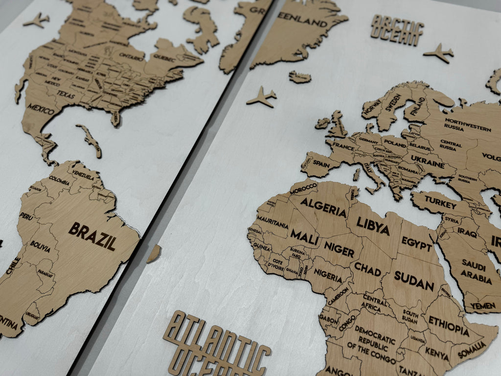 Wooden World Map Panel 3 for Wall with LED Lighting — buy | FACTURA