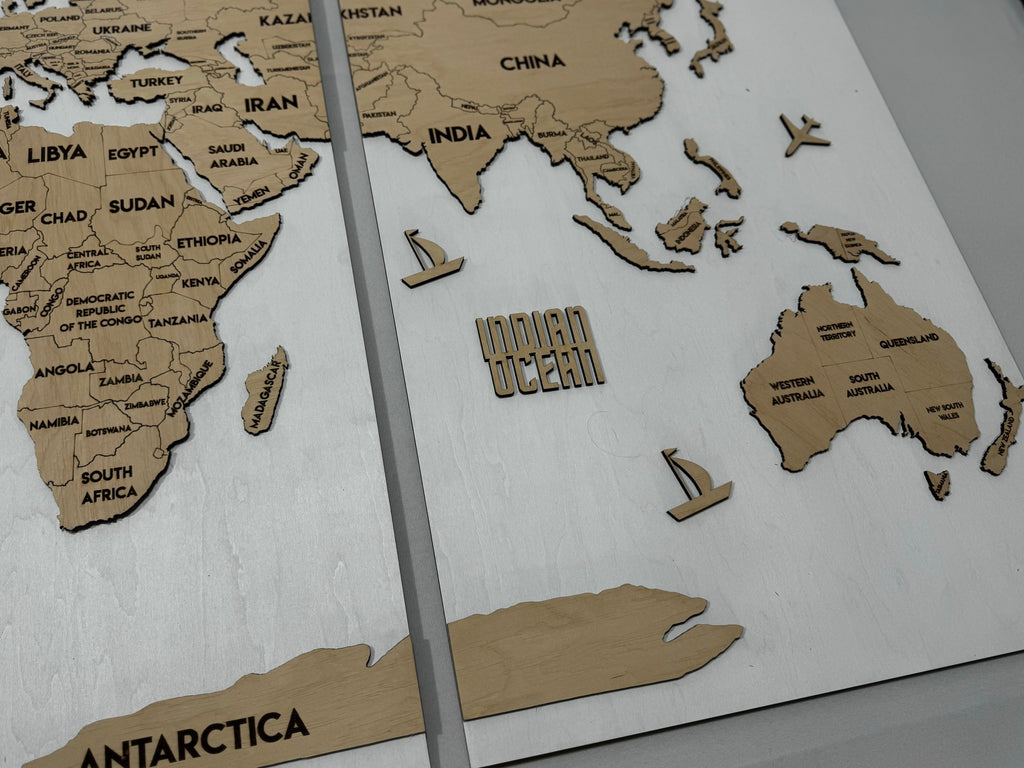 Wooden World Map Panel 3 for Wall with LED Lighting — buy | FACTURA