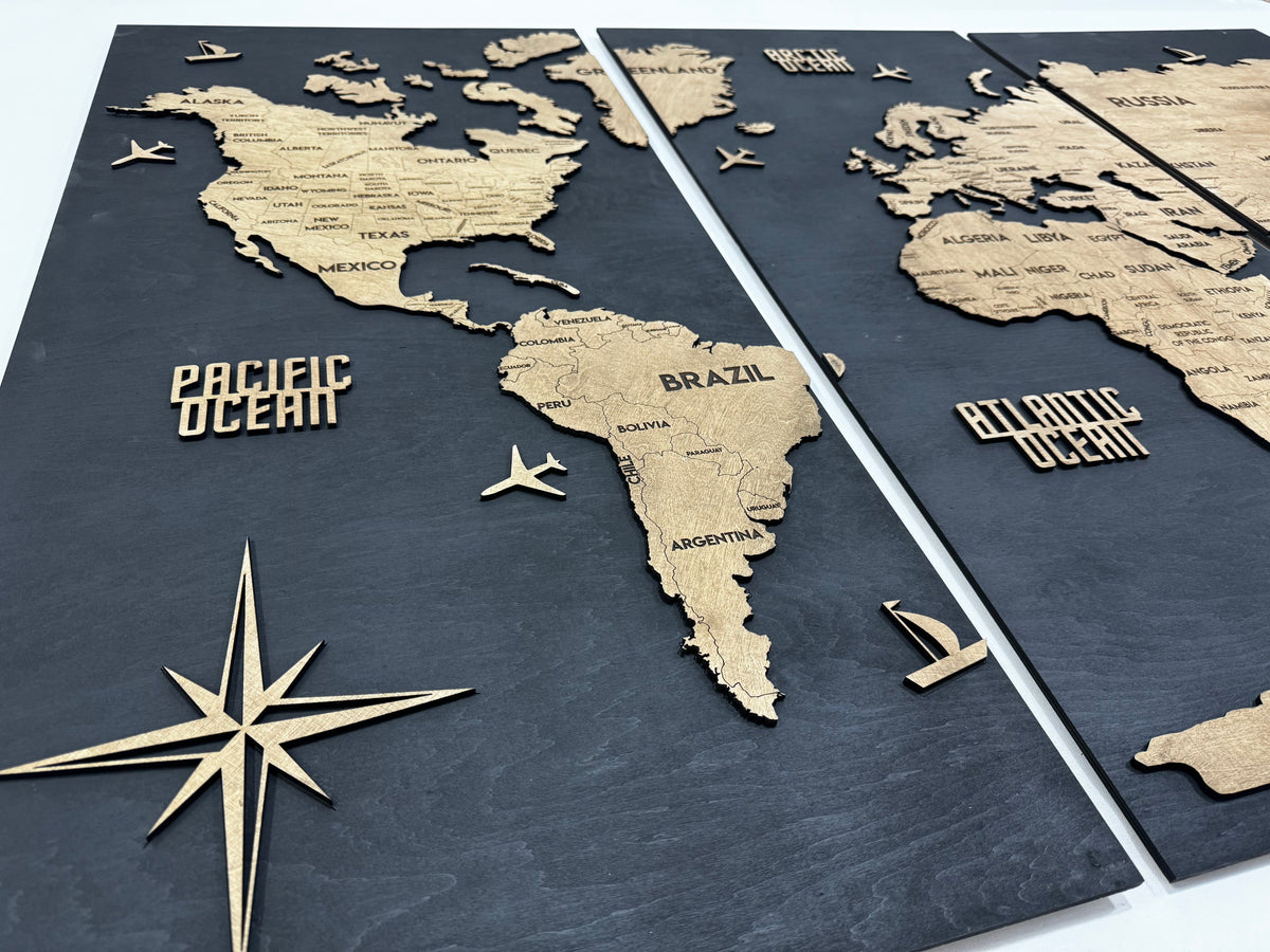 Wooden World Map Panel 6 for Wall with LED Lighting — buy | FACTURA