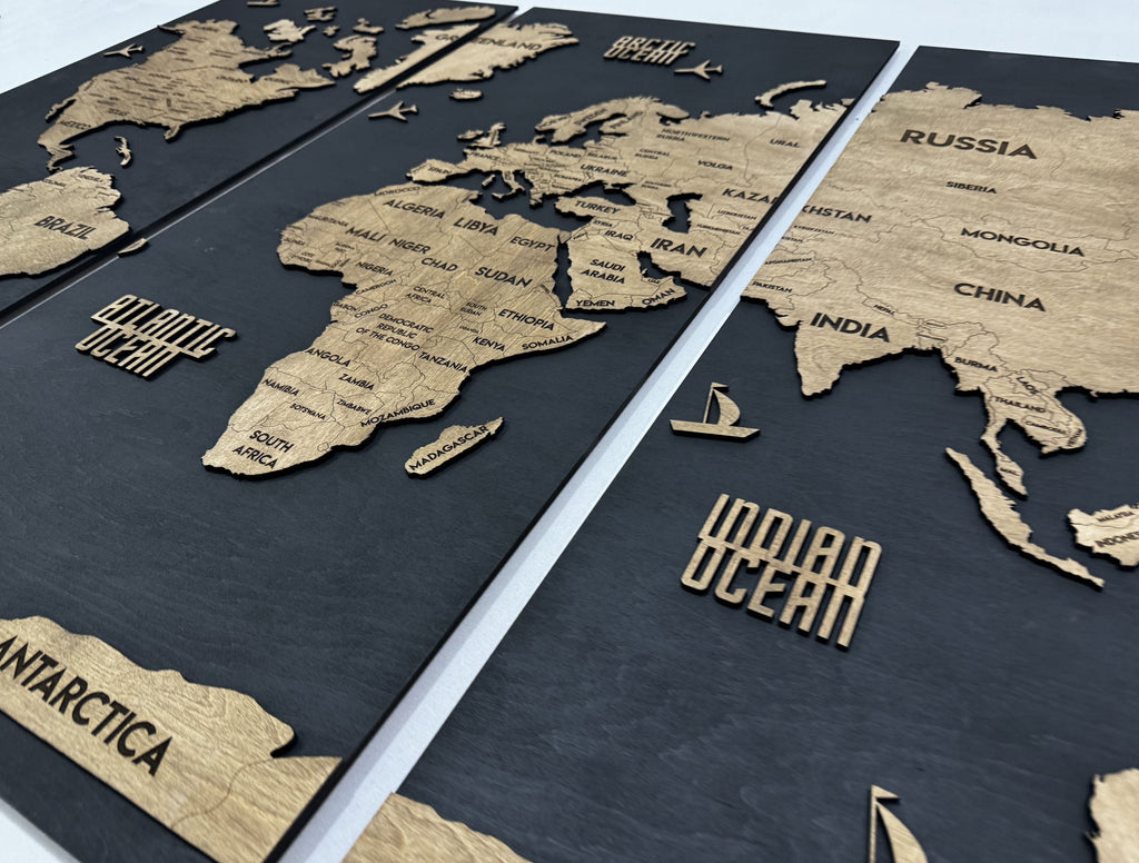 Wooden World Map Panel 6 for Wall with LED Lighting — buy | FACTURA