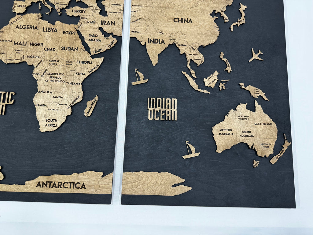 Wooden World Map Panel 6 for Wall with LED Lighting — buy | FACTURA