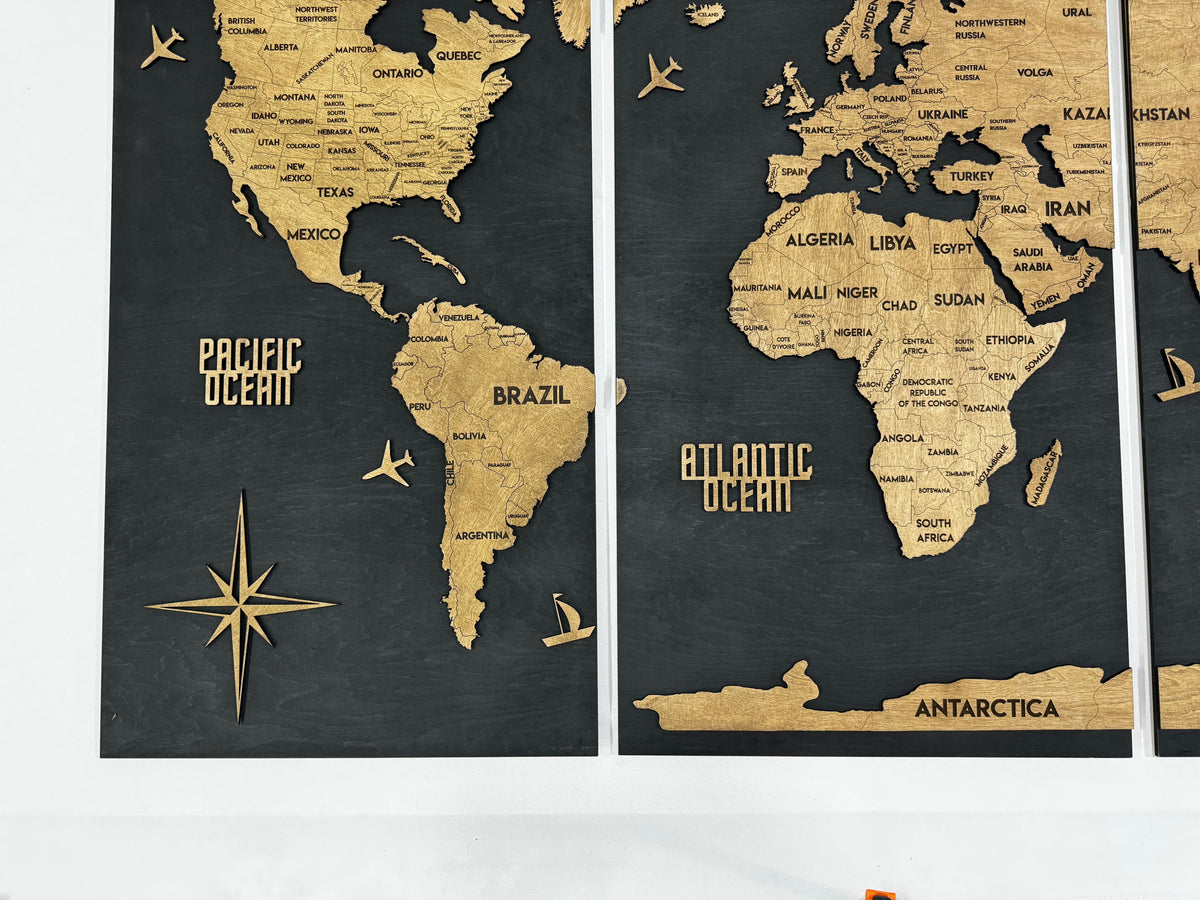 Wooden World Map Panel 6 for Wall with LED Lighting — buy | FACTURA