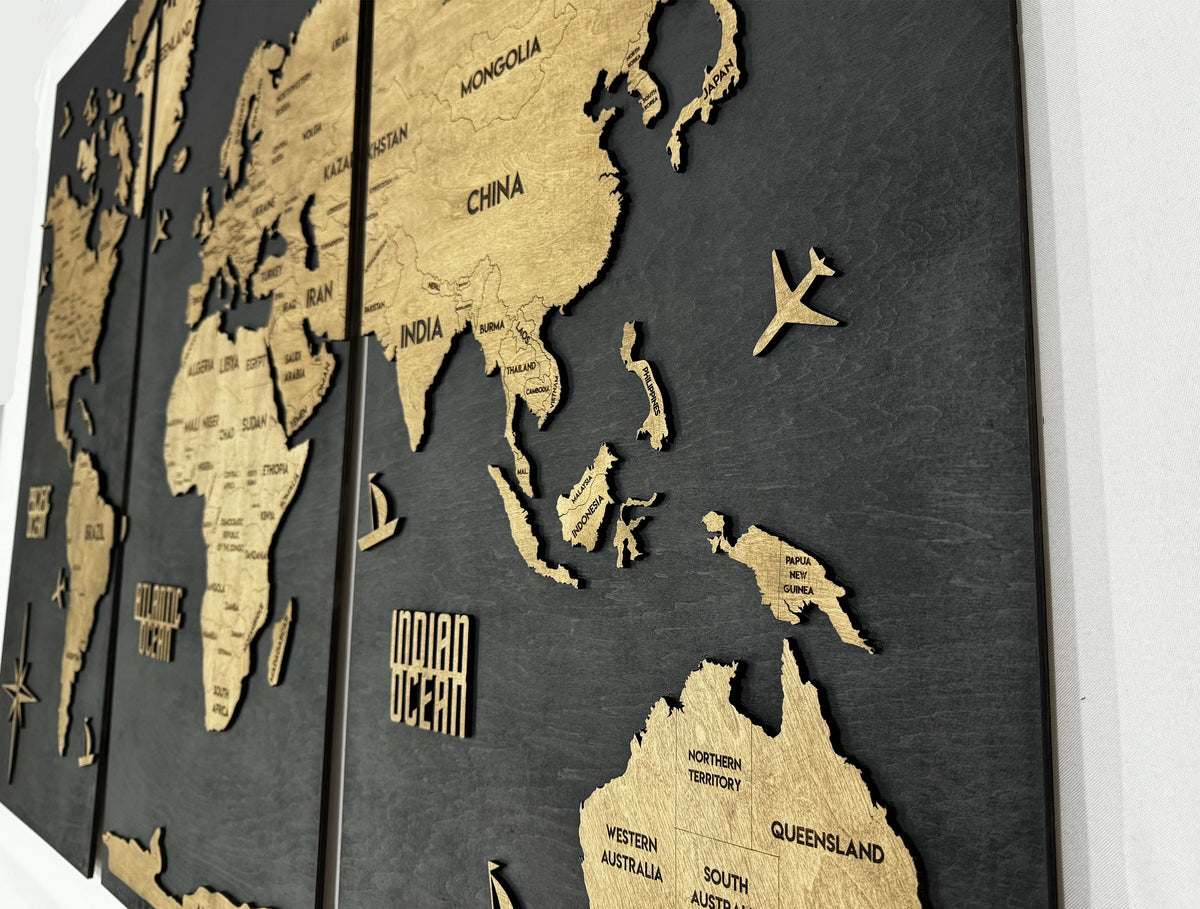 Wooden World Map Panel 6 for Wall with LED Lighting — buy | FACTURA
