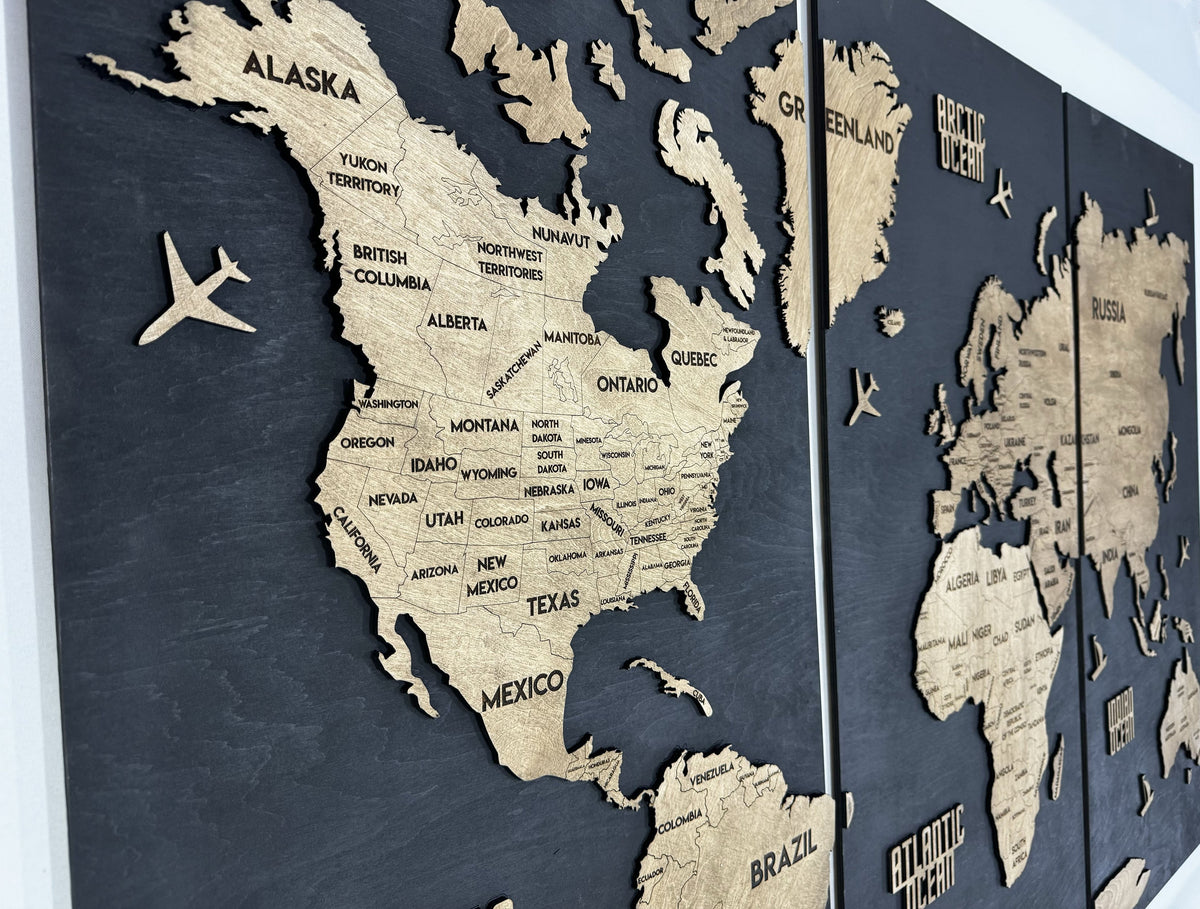Wooden World Map Panel 6 for Wall with LED Lighting — buy | FACTURA