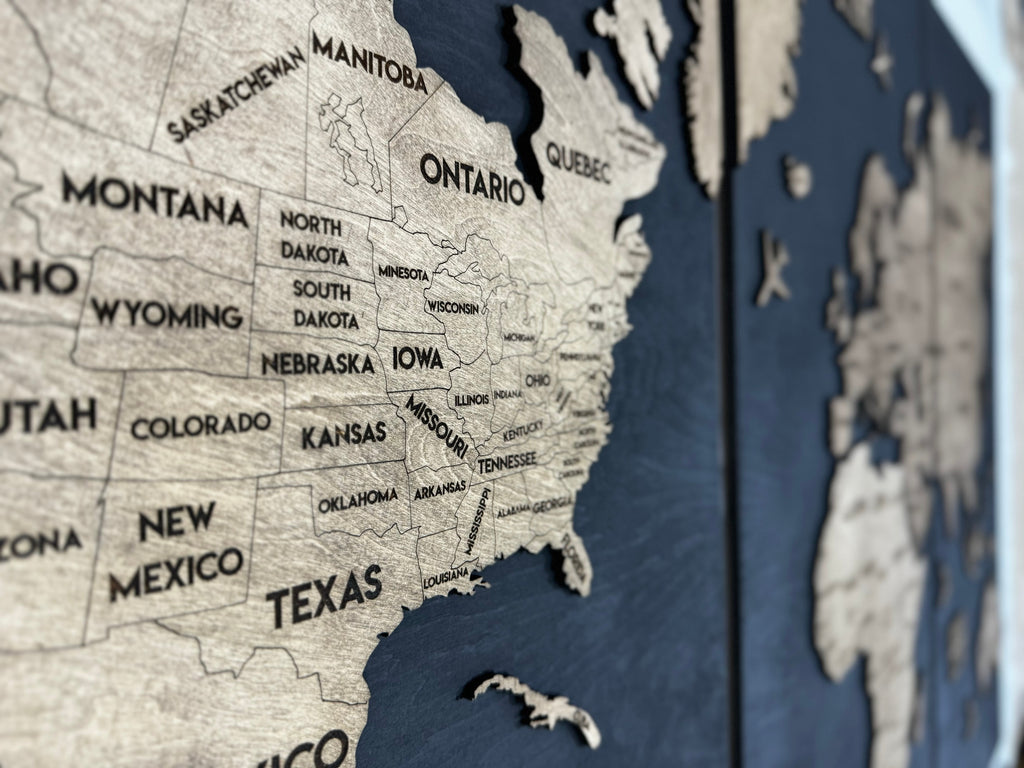 Wooden World Map Panel 6 for Wall with LED Lighting — buy | FACTURA