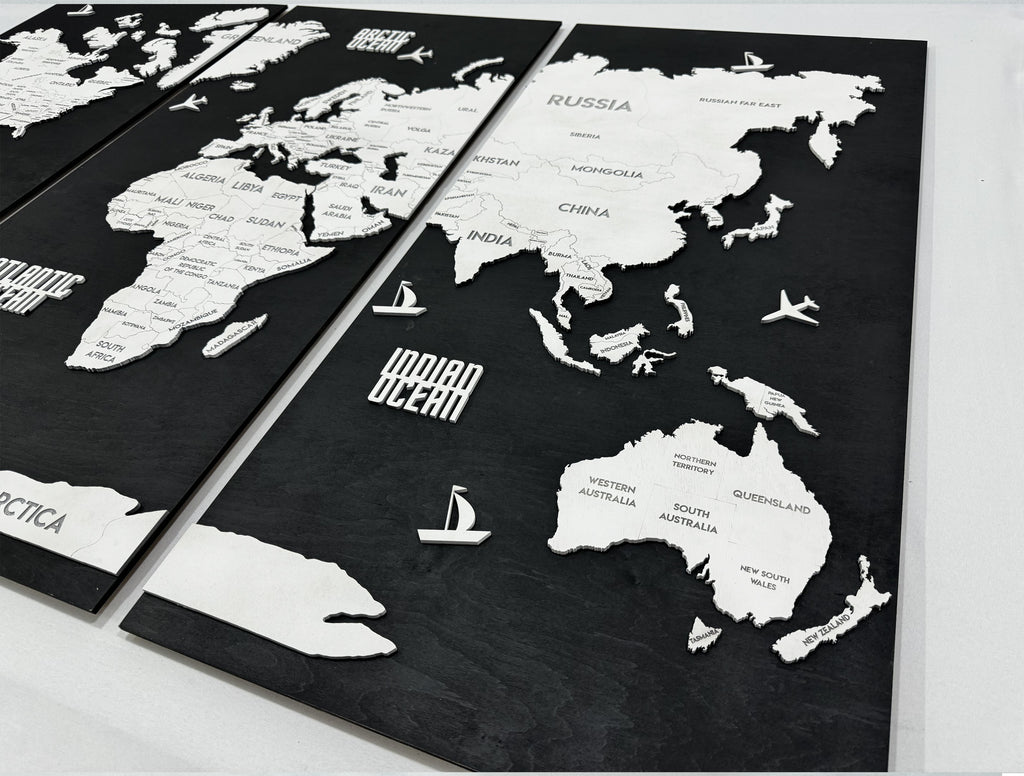 Wooden World Map Panel 5 for Wall with LED Lighting — buy | FACTURA