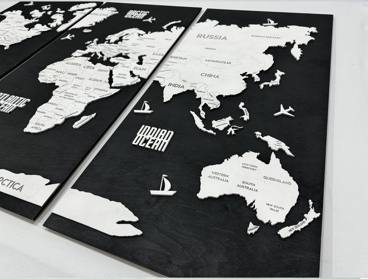Wooden World Map Panel 5 for Wall with LED Lighting — buy | FACTURA