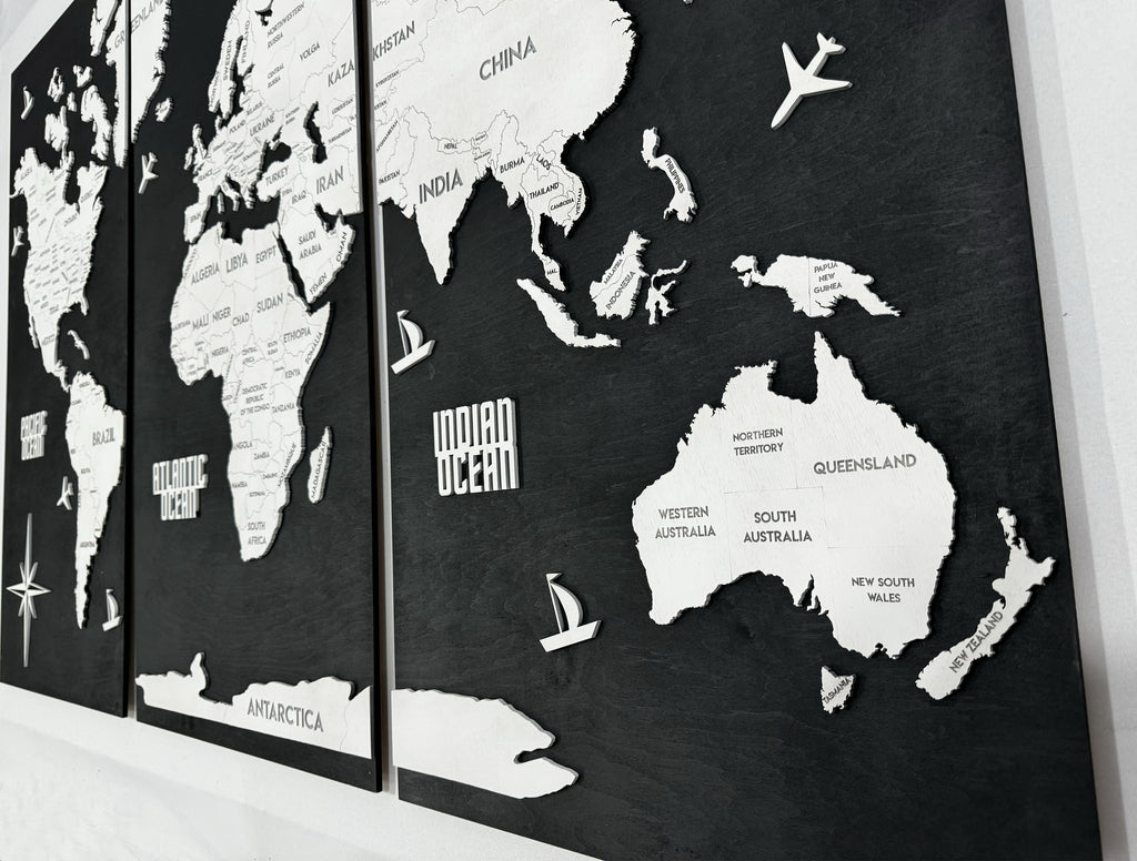Wooden World Map Panel 5 for Wall with LED Lighting — buy | FACTURA