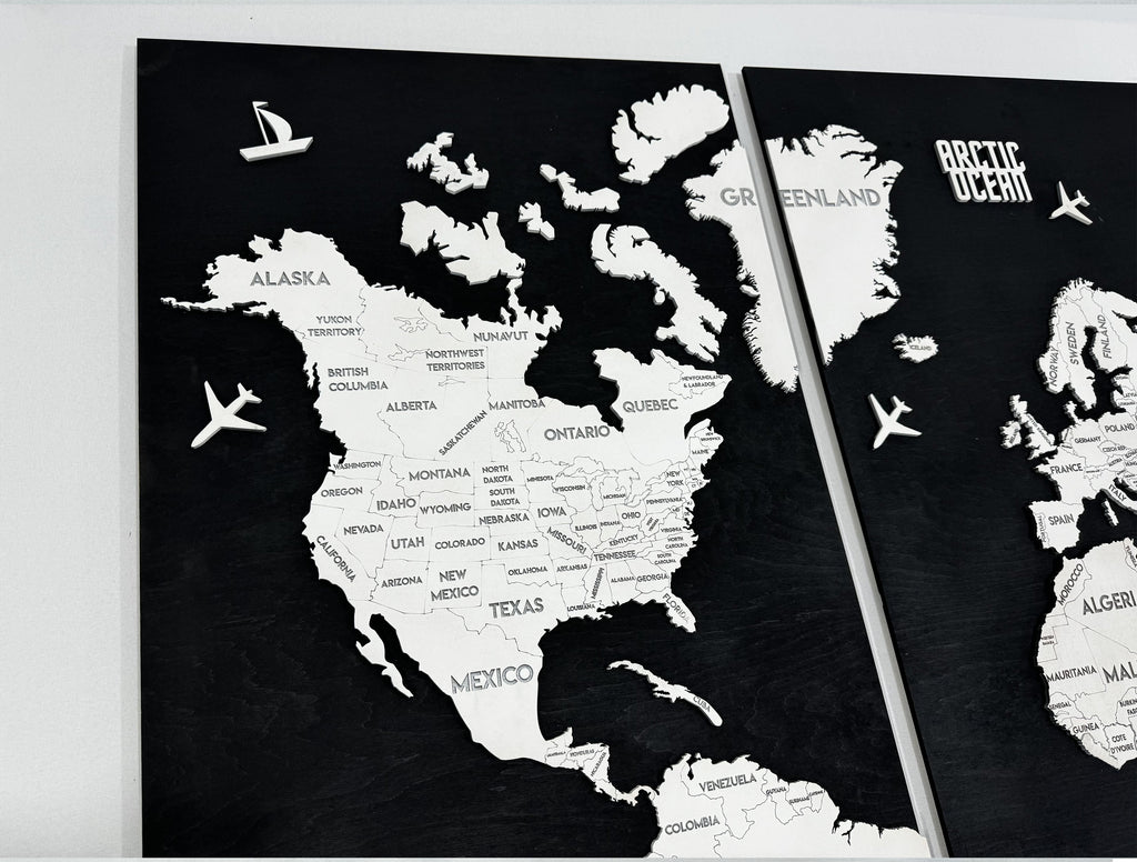 Wooden World Map Panel 5 for Wall with LED Lighting — buy | FACTURA