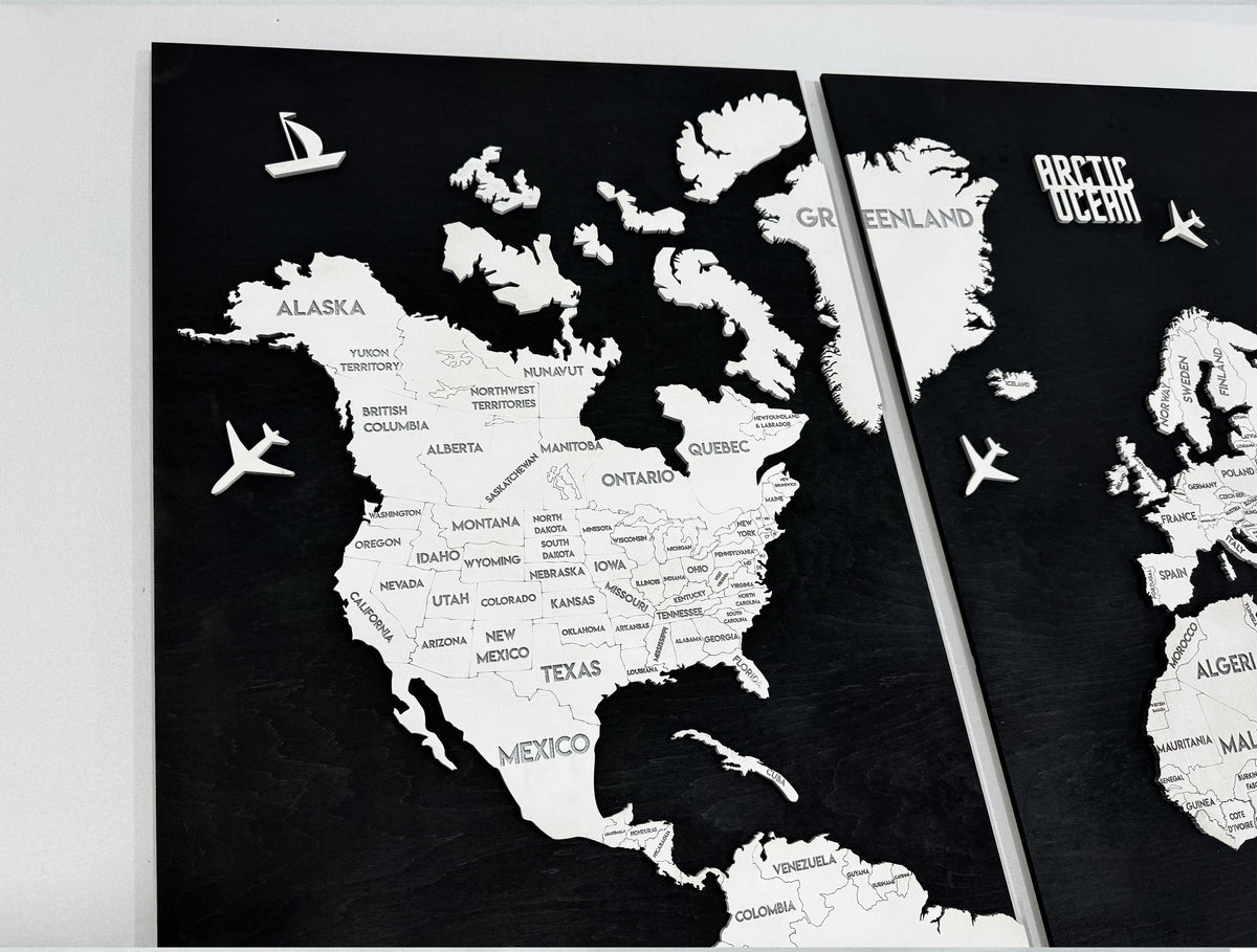 Wooden World Map Panel 5 for Wall with LED Lighting — buy | FACTURA
