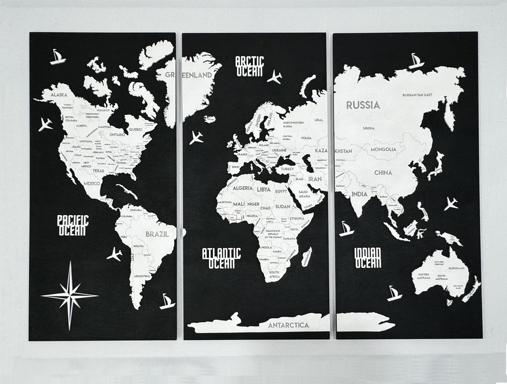 Wooden World Map Panel 5 for Wall with LED Lighting — buy | FACTURA
