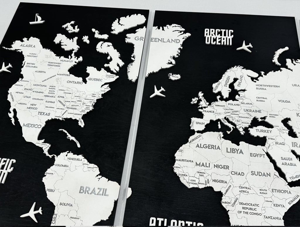 Wooden World Map Panel 5 for Wall with LED Lighting — buy | FACTURA