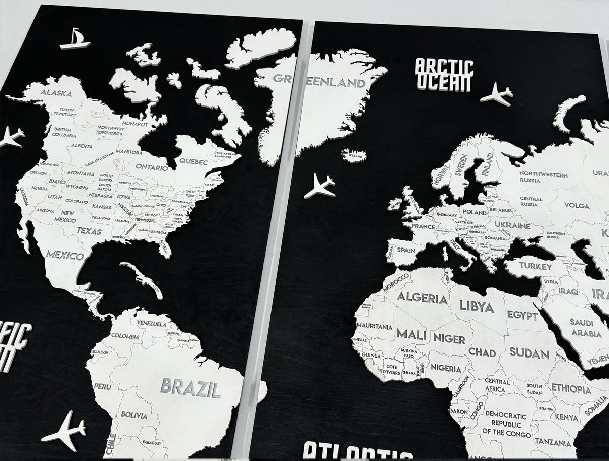Wooden World Map Panel 5 for Wall with LED Lighting — buy | FACTURA