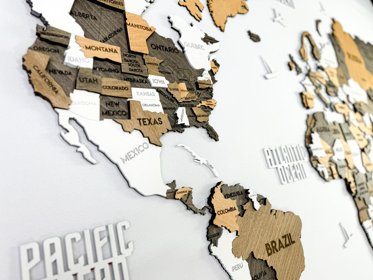3D Wooden Multilayer world map color Capucino — buy | FACTURA