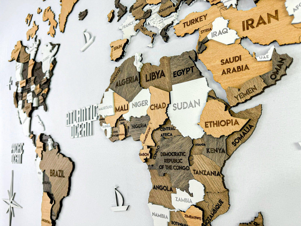 3D Wooden Multilayer world map color Capucino — buy | FACTURA