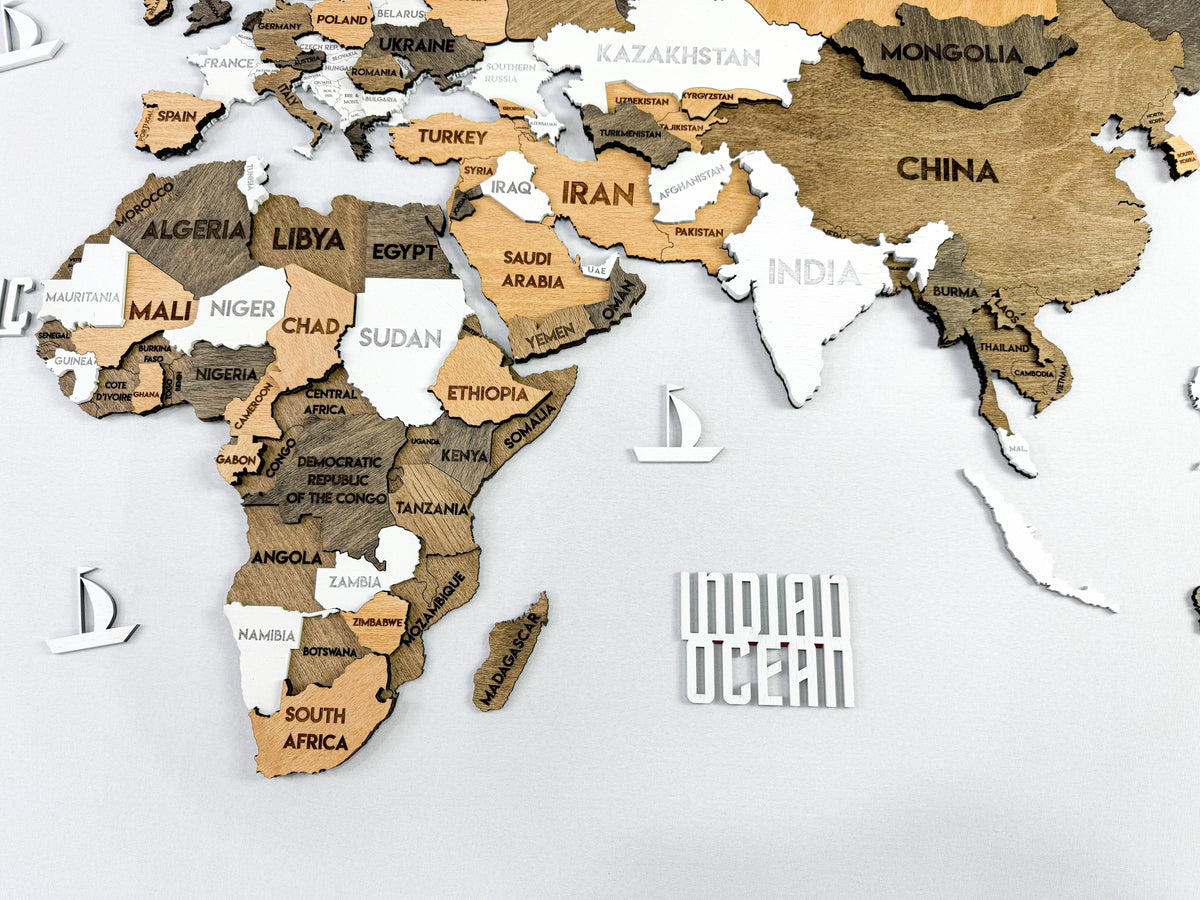 3D Wooden Multilayer world map color Capucino — buy | FACTURA