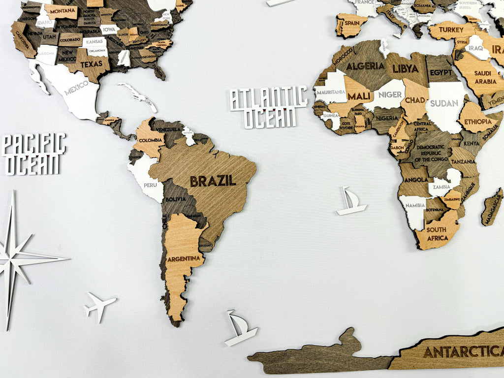 3D Wooden Multilayer world map color Capucino — buy | FACTURA