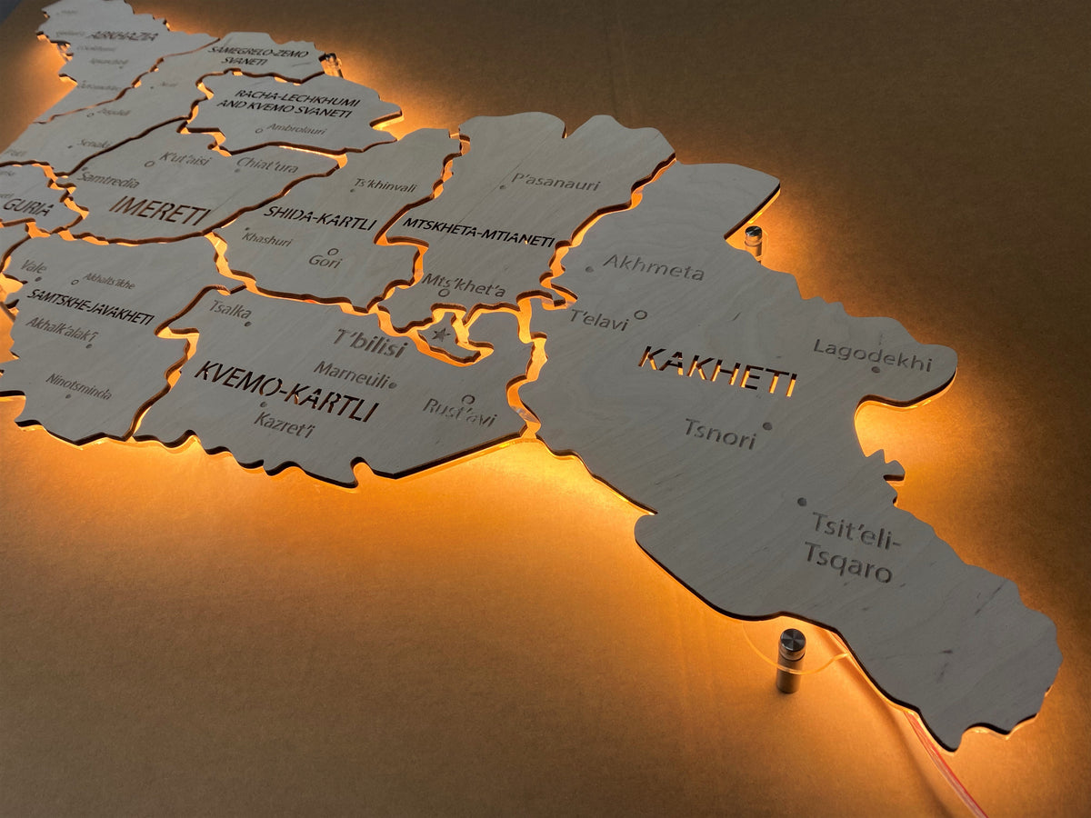 Georgia LED map on acrylic glass with backlighting between regions color White — buy | FACTURA