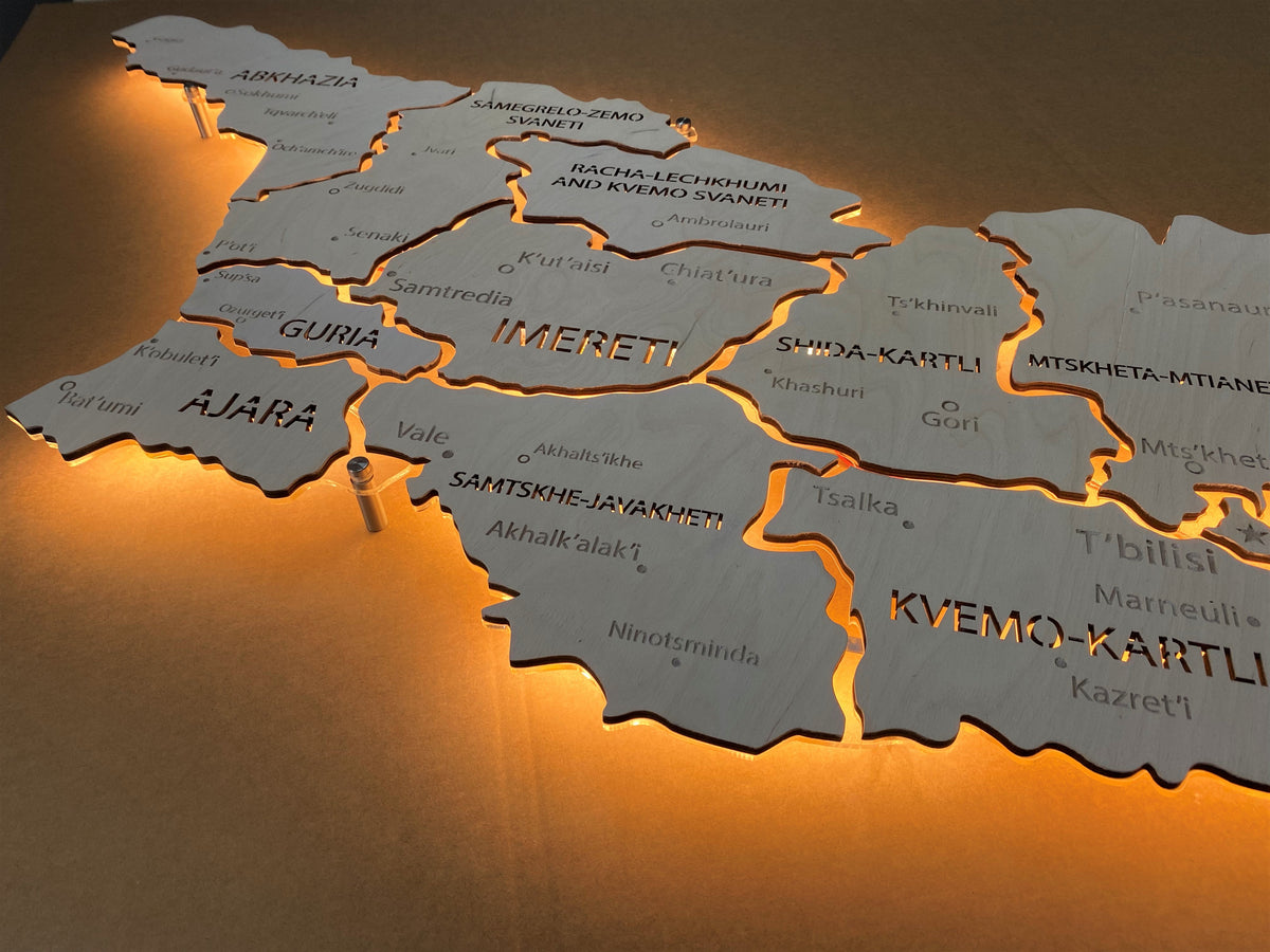 Georgia LED map on acrylic glass with backlighting between regions color White — buy | FACTURA