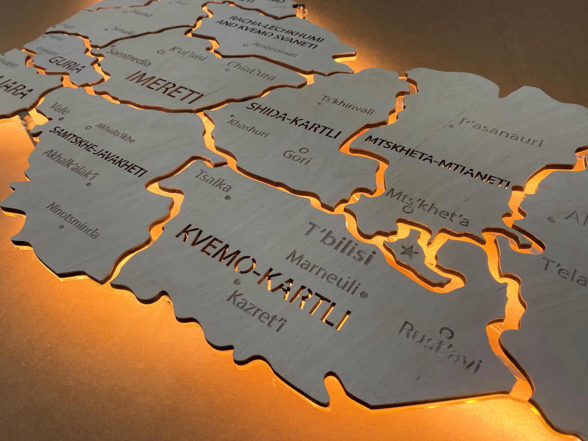 Georgia LED map on acrylic glass with backlighting between regions color White — buy | FACTURA