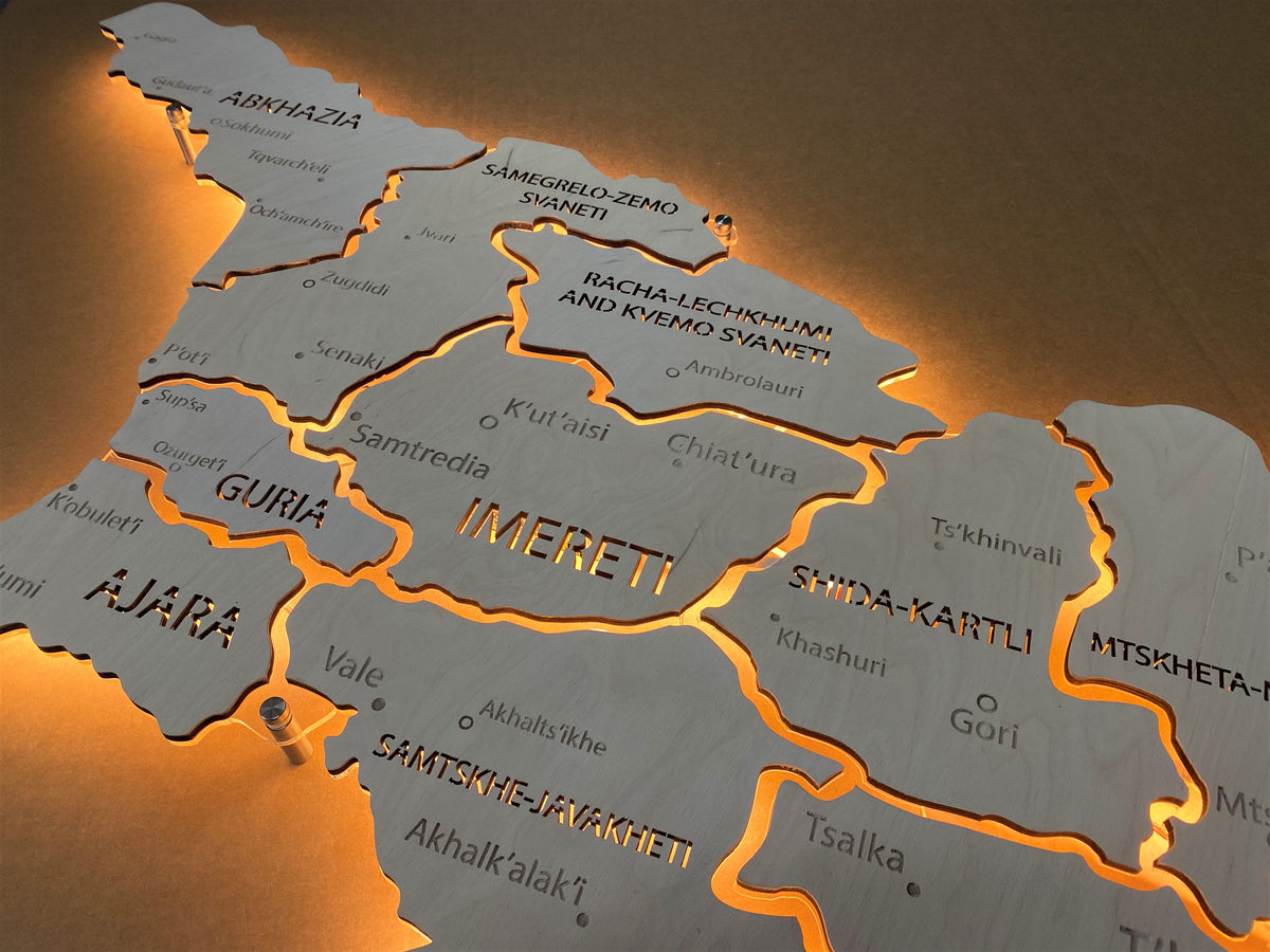 Georgia LED map on acrylic glass with backlighting between regions color White — buy | FACTURA