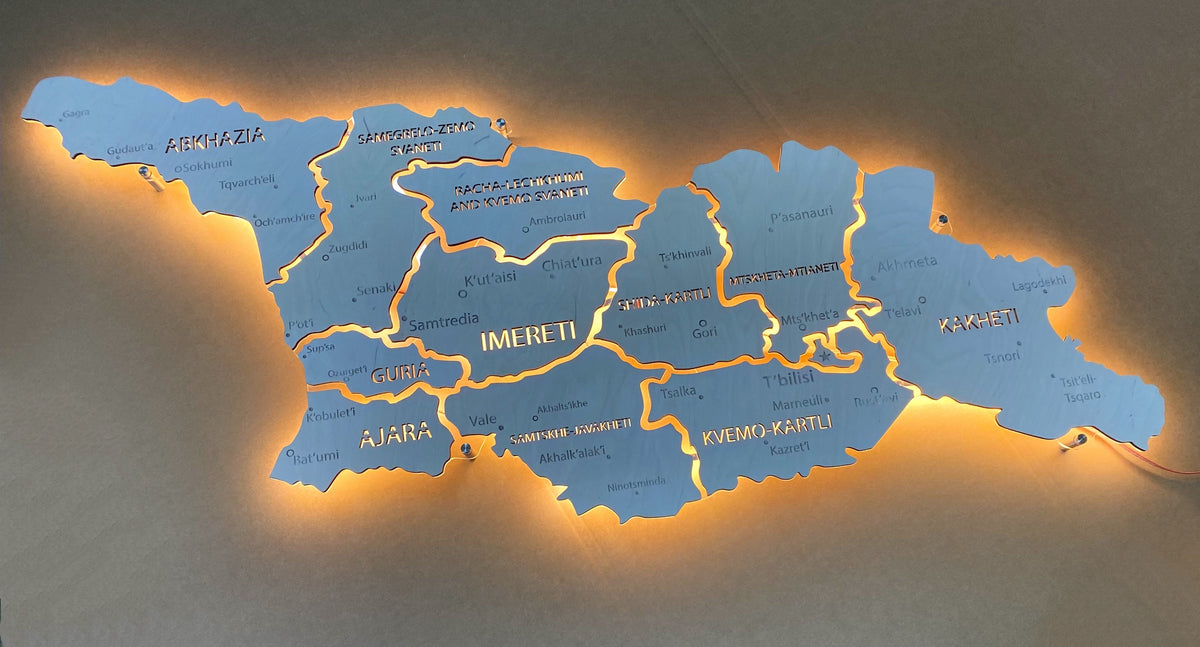 Georgia LED map on acrylic glass with backlighting between regions color White — buy | FACTURA