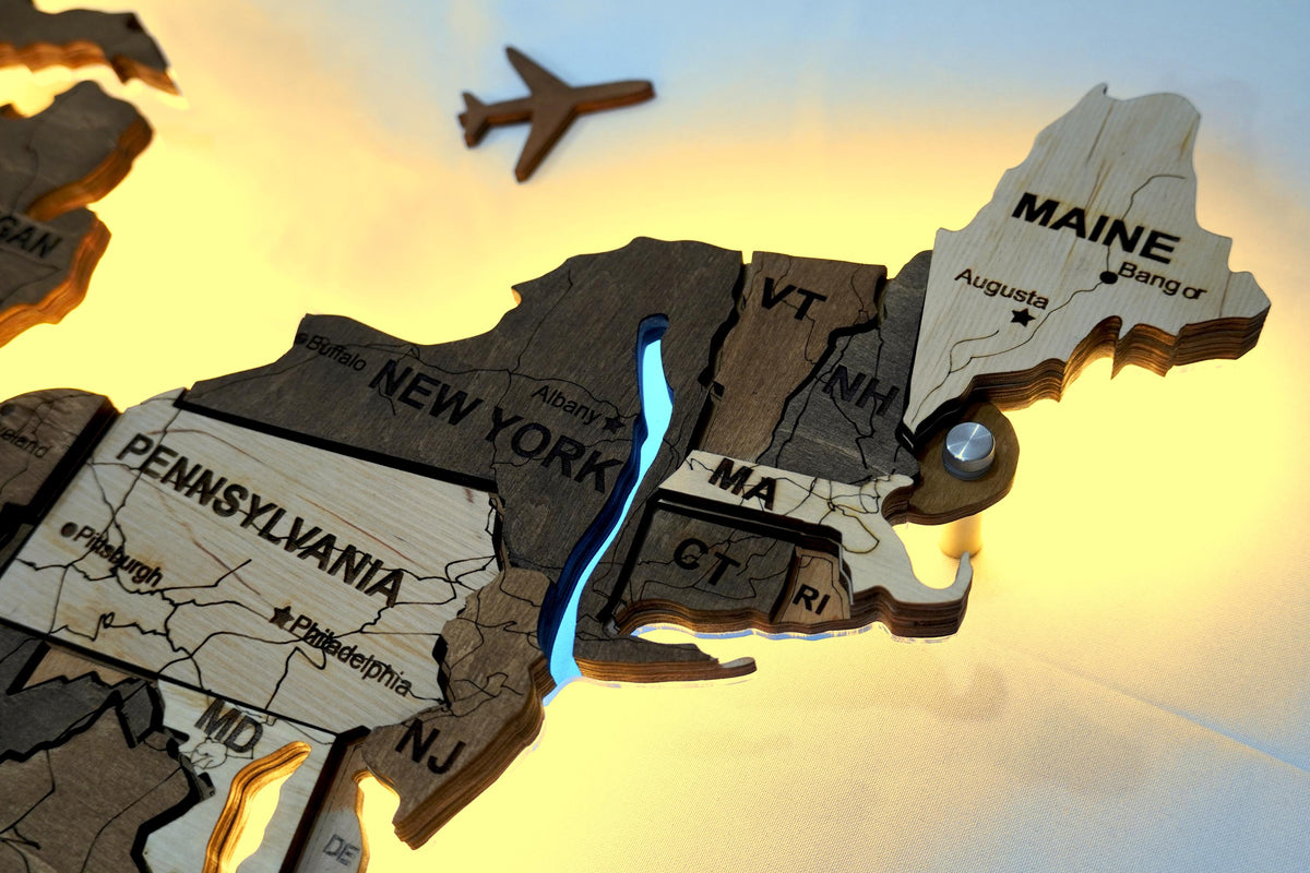 Wooden USA Map With LED – With Rivers, color Wander — buy | FACTURA