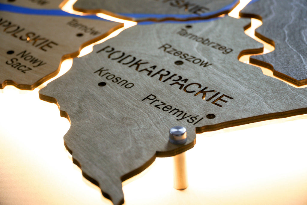 Poland LED map on acrylic with backlighting between regions color Light Tree — buy | FACTURA