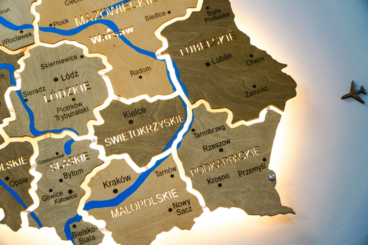 Poland LED map on acrylic with backlighting between regions color Light Tree — buy | FACTURA