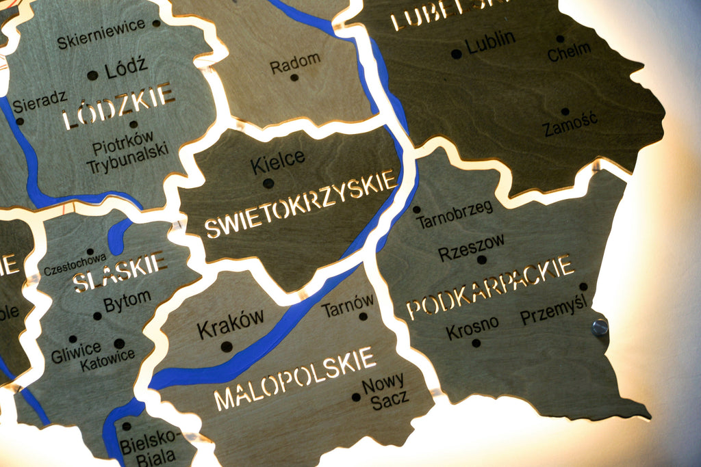 Poland LED map on acrylic with backlighting between regions color Light Tree — buy | FACTURA