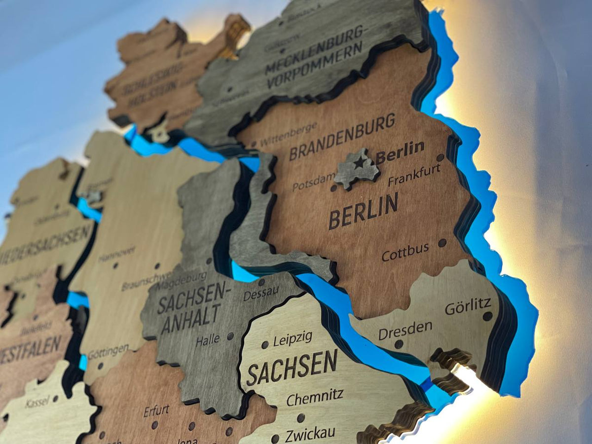 Acrylic Map of Germany with Rivers Warm Color — buy | FACTURA