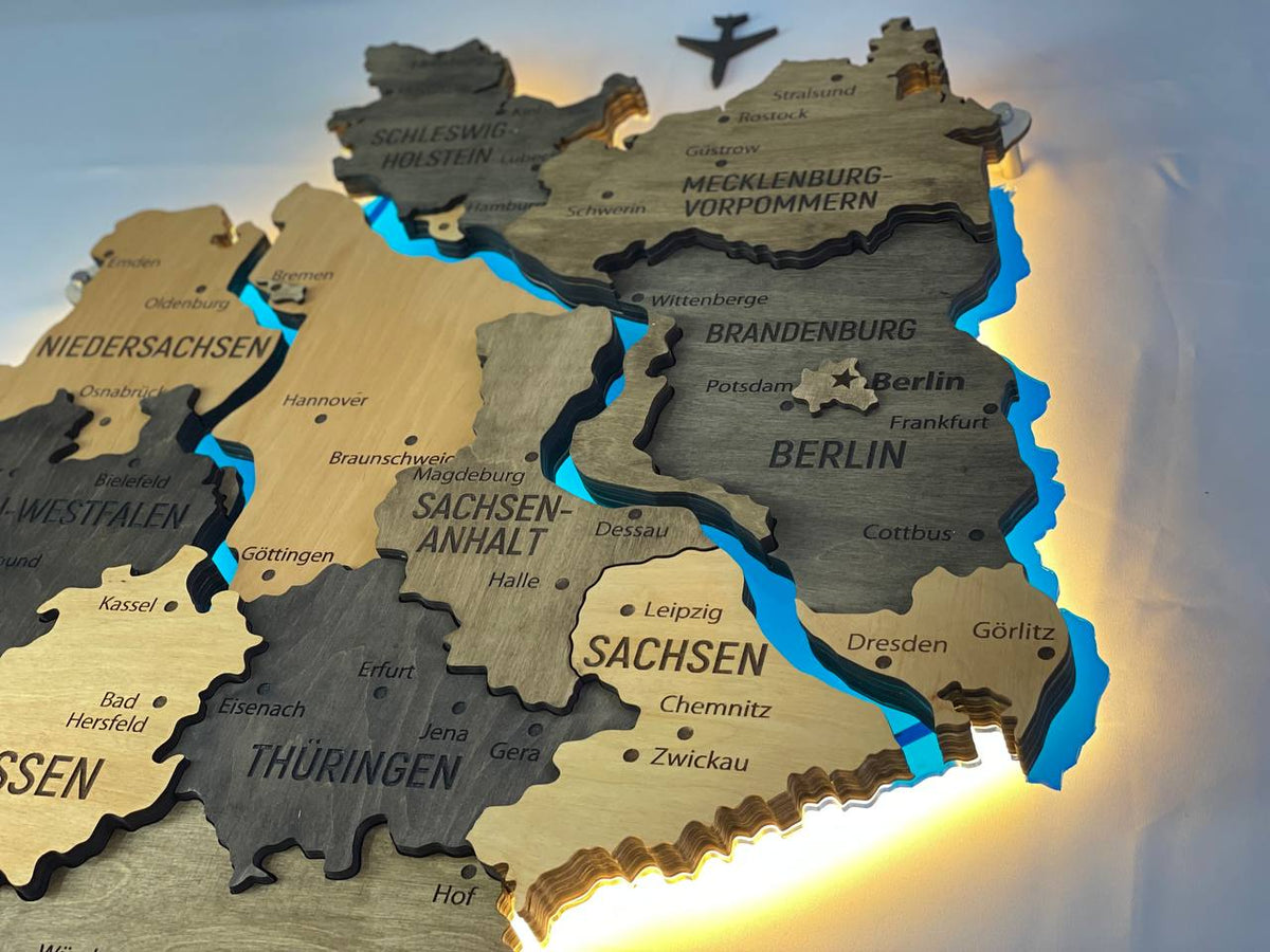 Akrylowa mapa Niemiec z rzekami, kolor Brute