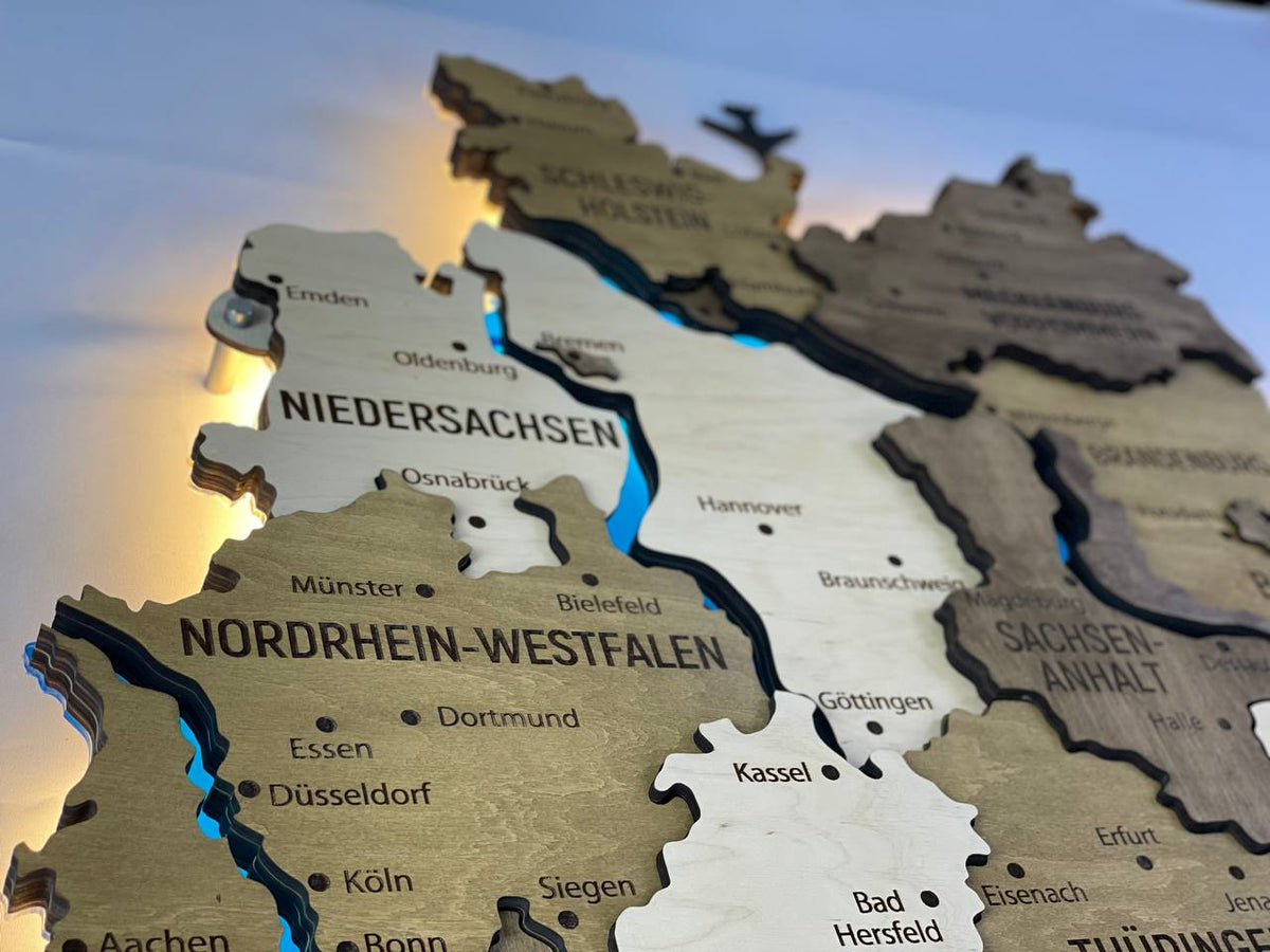 Akrylowa mapa Niemiec z rzekami, kolor Wonder