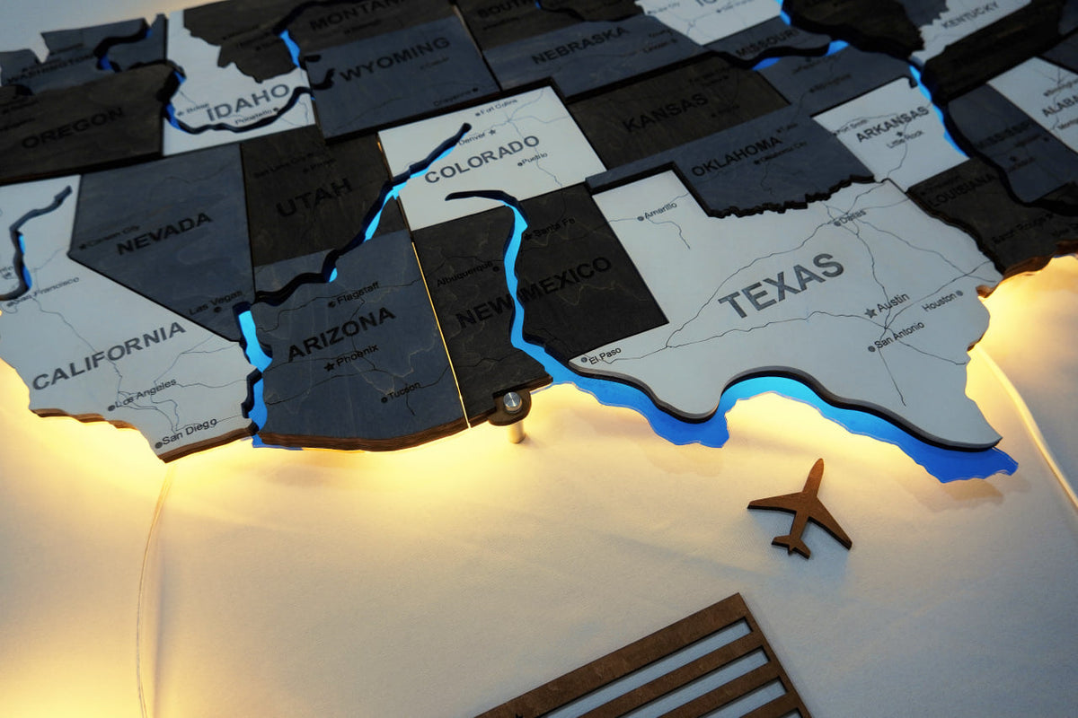 Wooden USA Map With LED – With Rivers, color Loft — buy | FACTURA