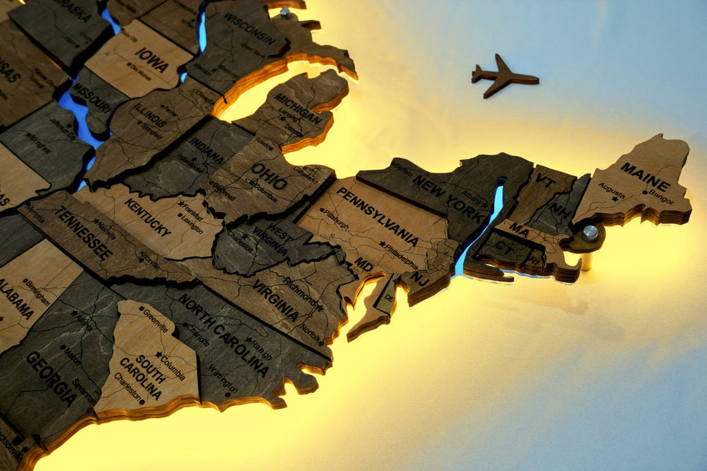 Wooden USA Map With LED – With Rivers, color Elis — buy | FACTURA