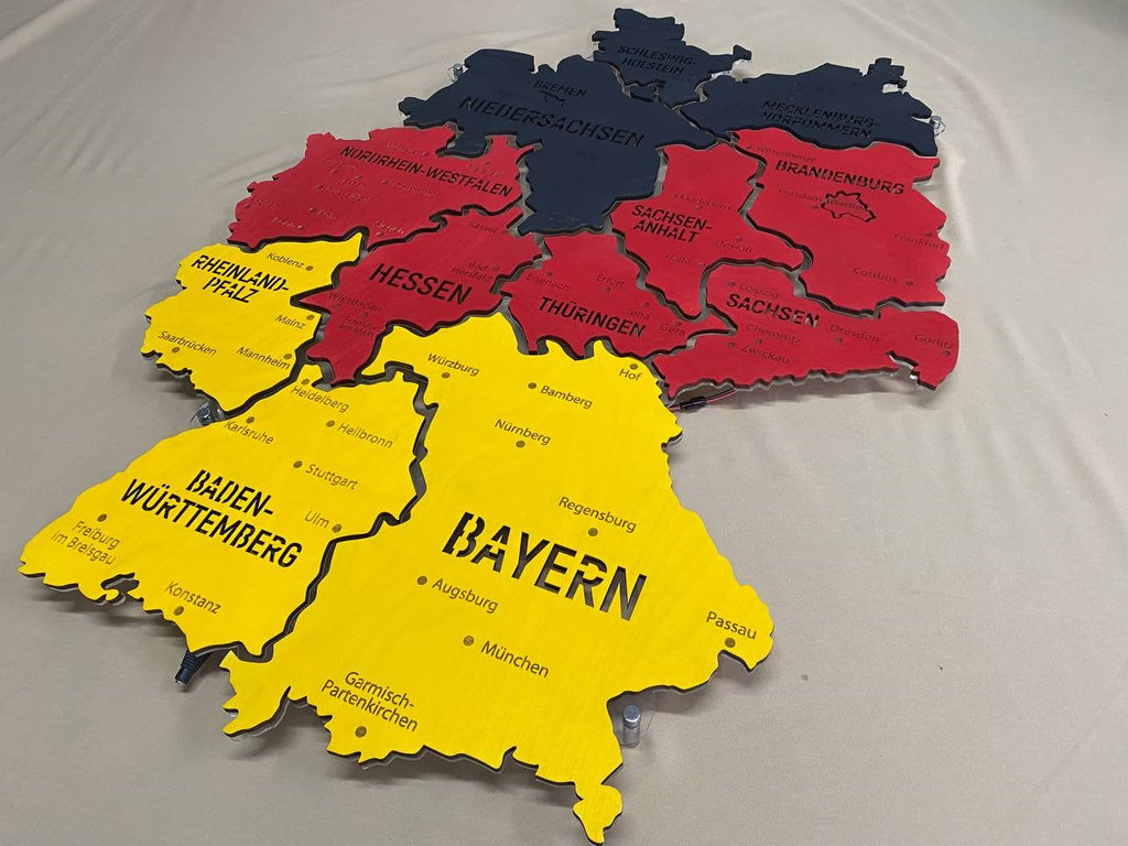 Germany LED map on acrylic glass with backlighting between regions color Flag — buy | FACTURA