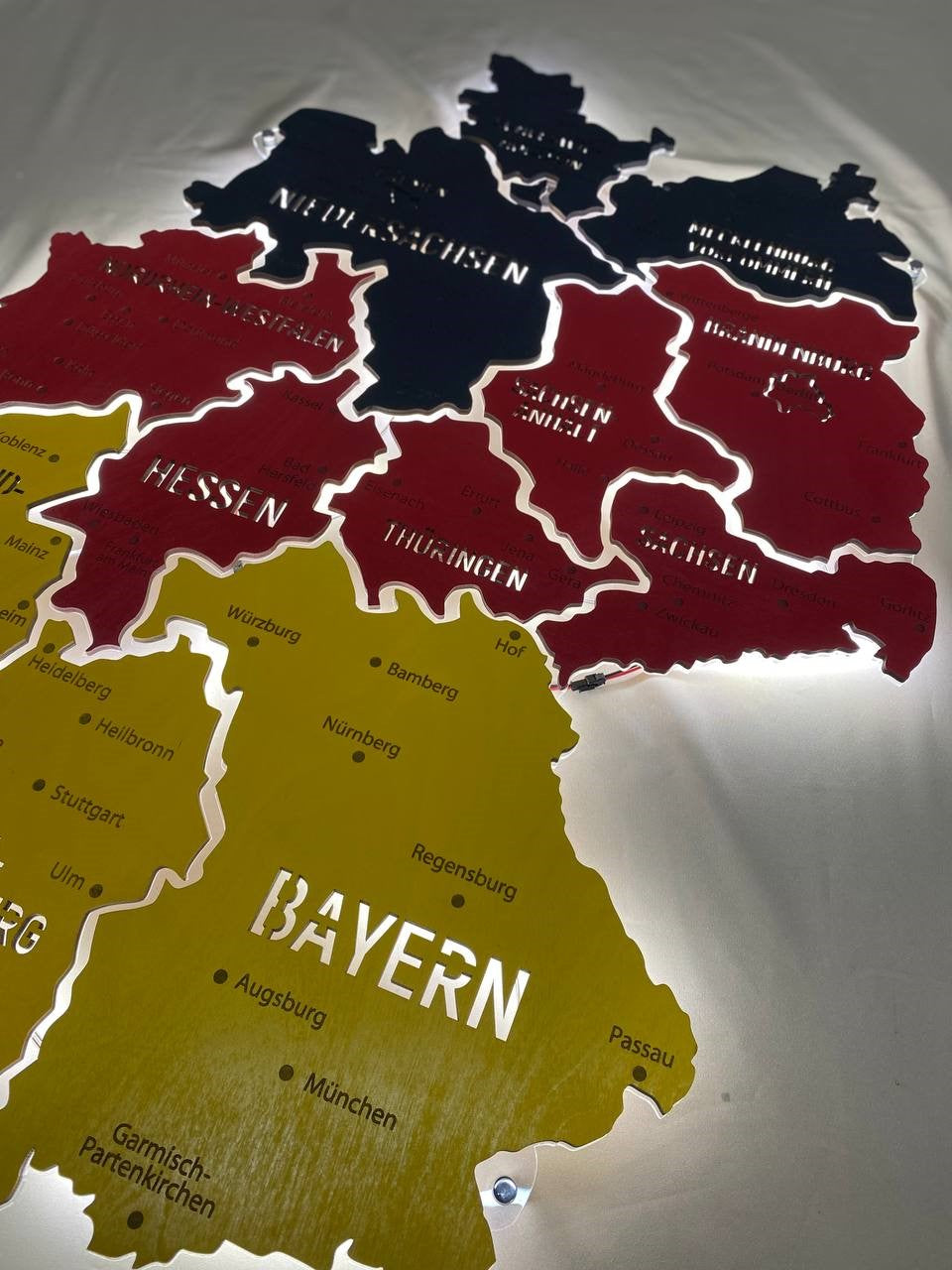 Germany LED map on acrylic glass with backlighting between regions color Flag — buy | FACTURA