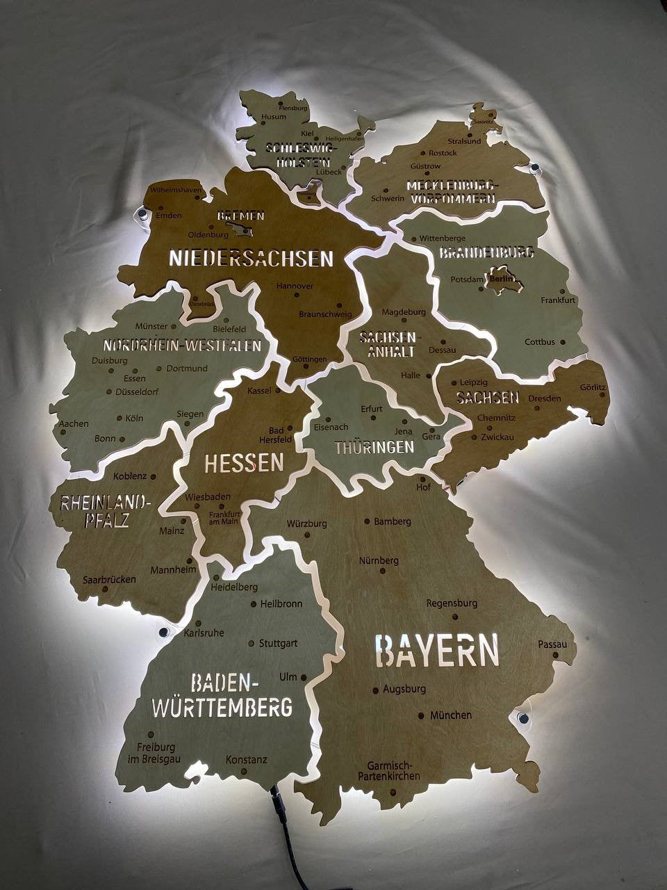 Germany LED map on acrylic glass with backlighting between regions color Bavaria — buy | FACTURA