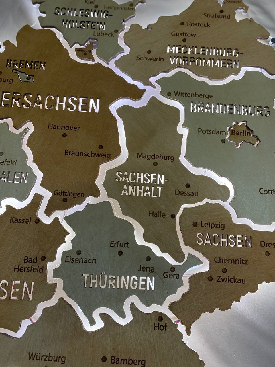 Germany LED map on acrylic glass with backlighting between regions color Bavaria — buy | FACTURA