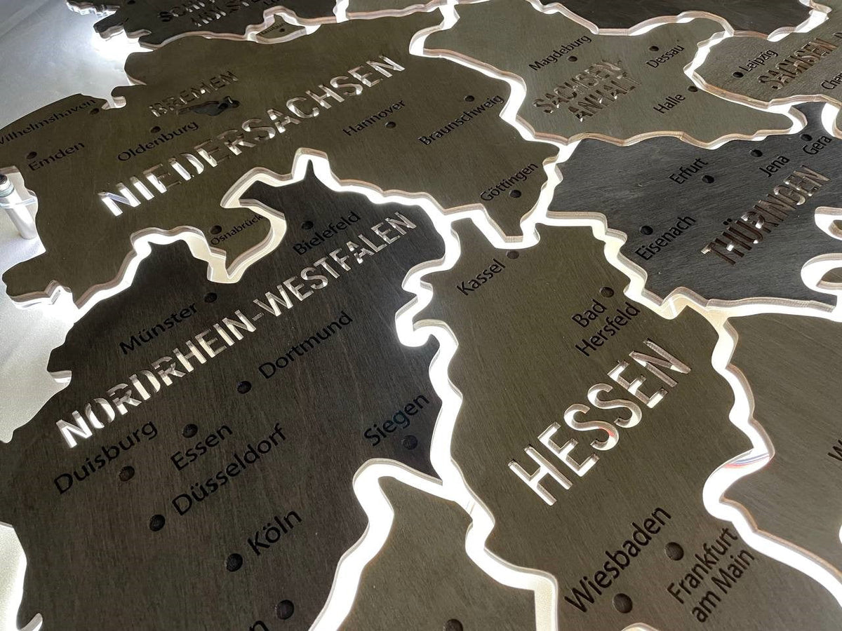 Germany LED map on acrylic glass with backlighting between regions color Nut — buy | FACTURA