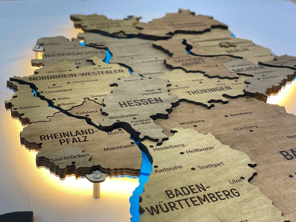 Acrylic Map of Germany with Rivers Dark Nut Color — buy | FACTURA