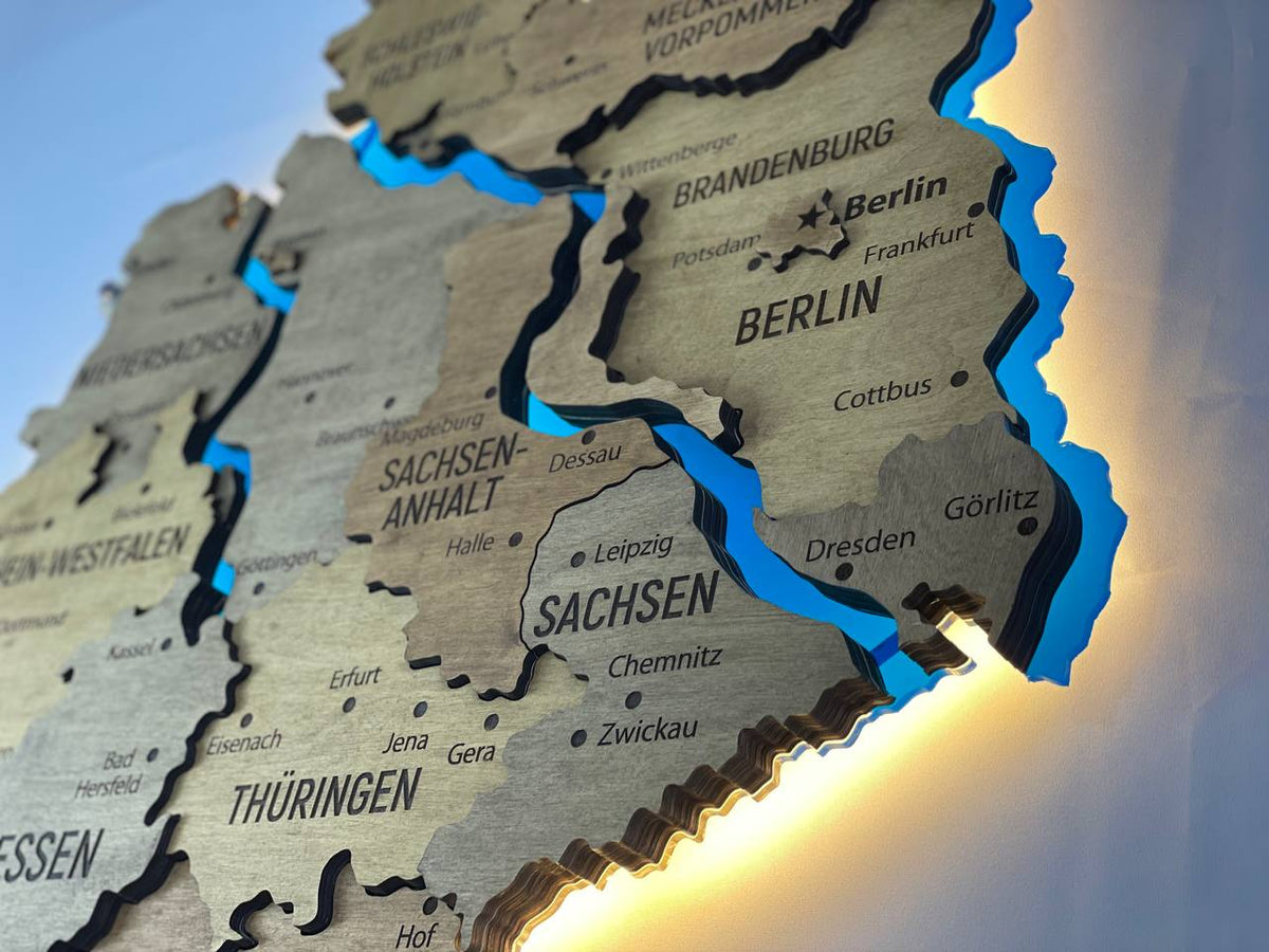 Acrylic Map of Germany with Rivers Dark Nut Color — buy | FACTURA