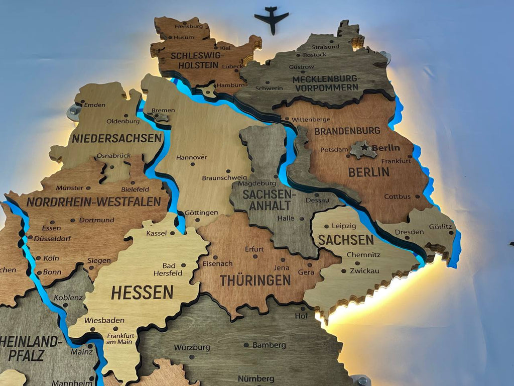Acrylic Map of Germany with Rivers Warm Color — buy | FACTURA