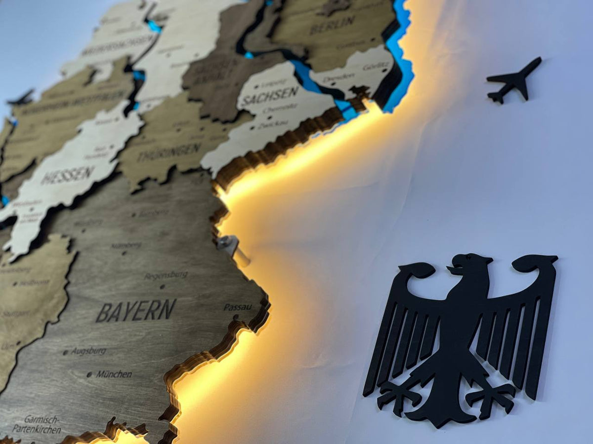 Akrylowa mapa Niemiec z rzekami, kolor Wonder