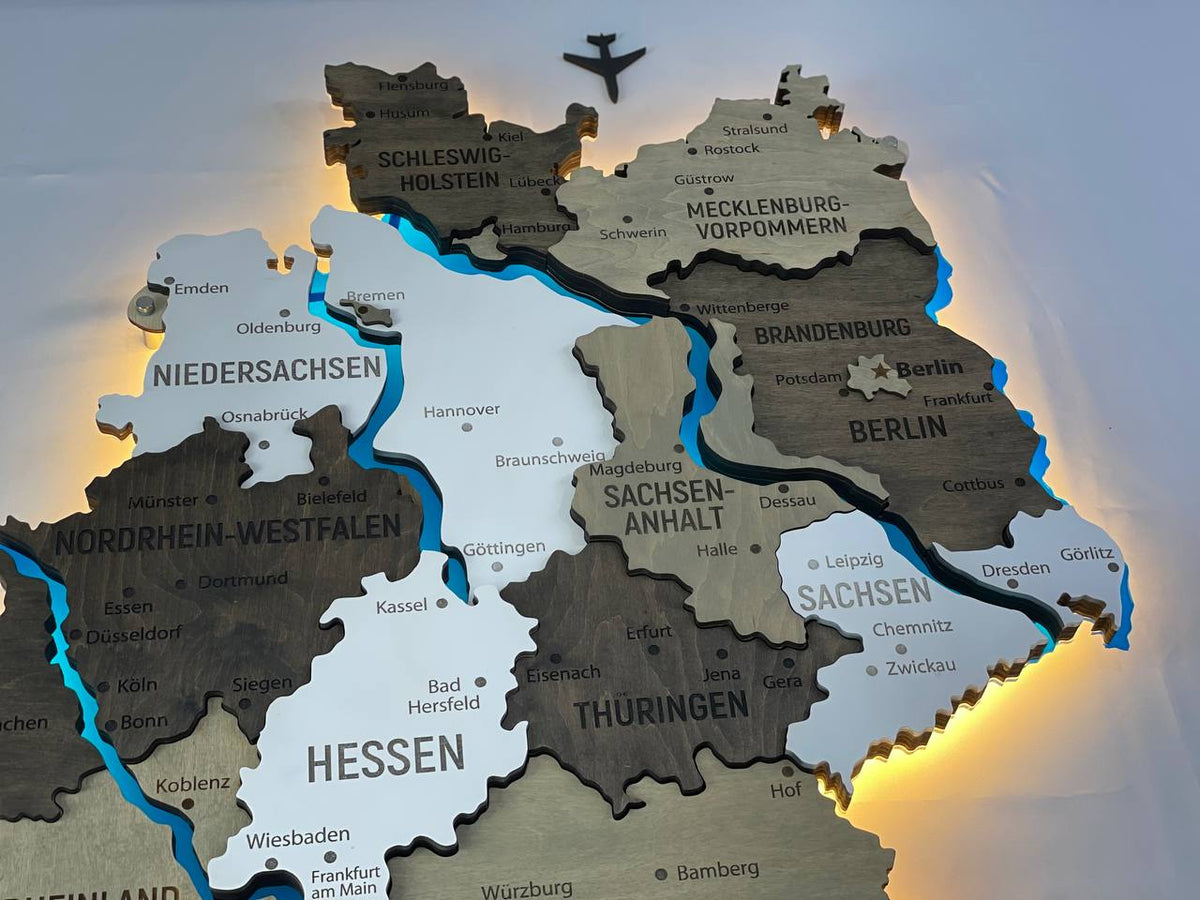 Acrylic Map of Germany with Rivers Black&White Color — buy | FACTURA