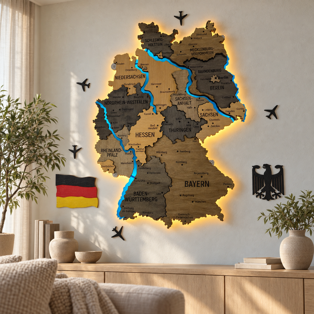 Akrylowa mapa Niemiec z rzekami, kolor Brute
