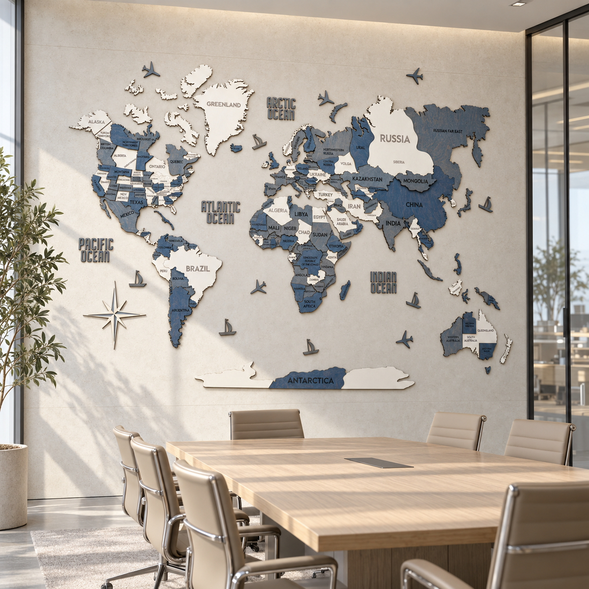 Drewniana mapa świata 3D wielowarstwowa, kolor Arctica