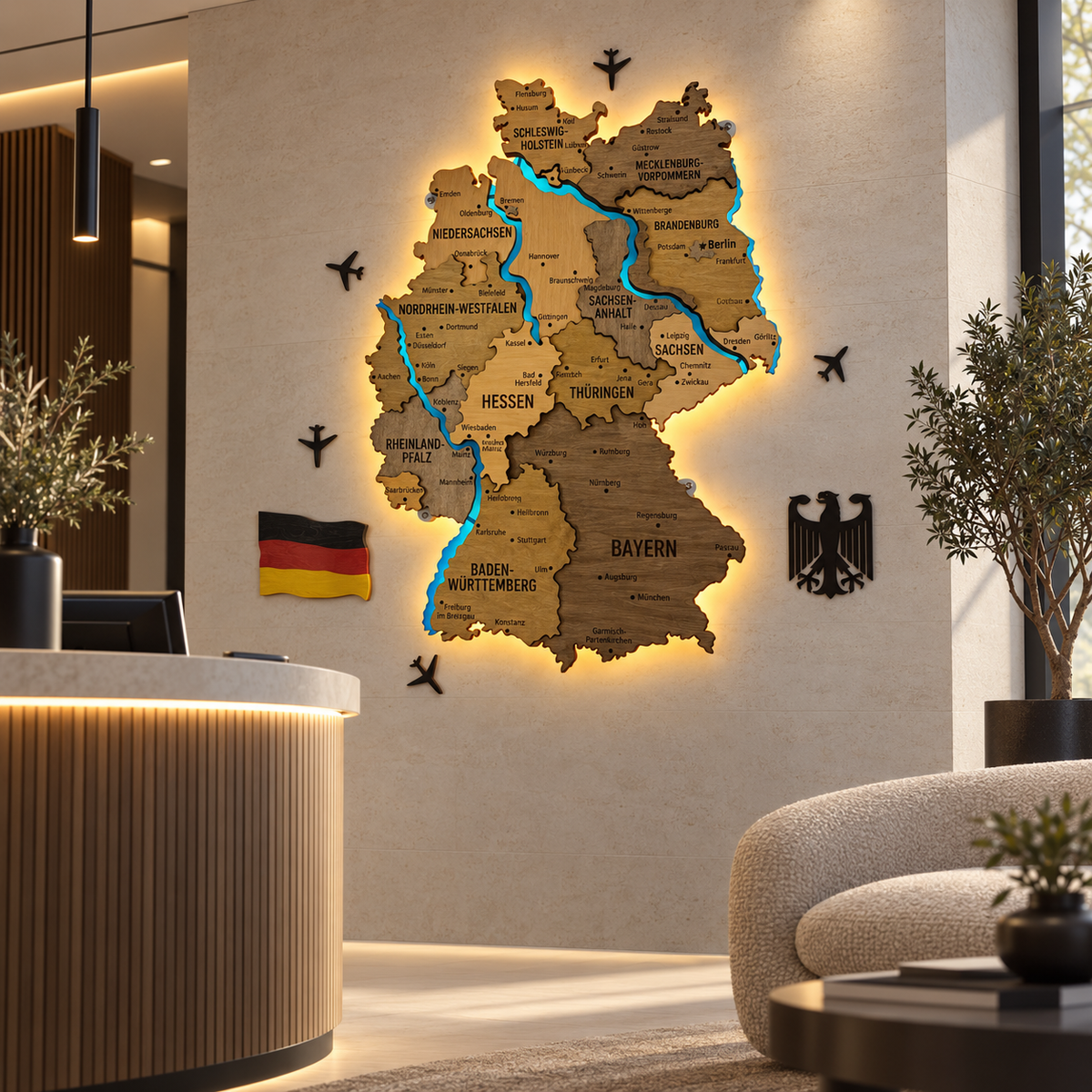 Akrylowa mapa Niemiec z rzekami, kolor Elis