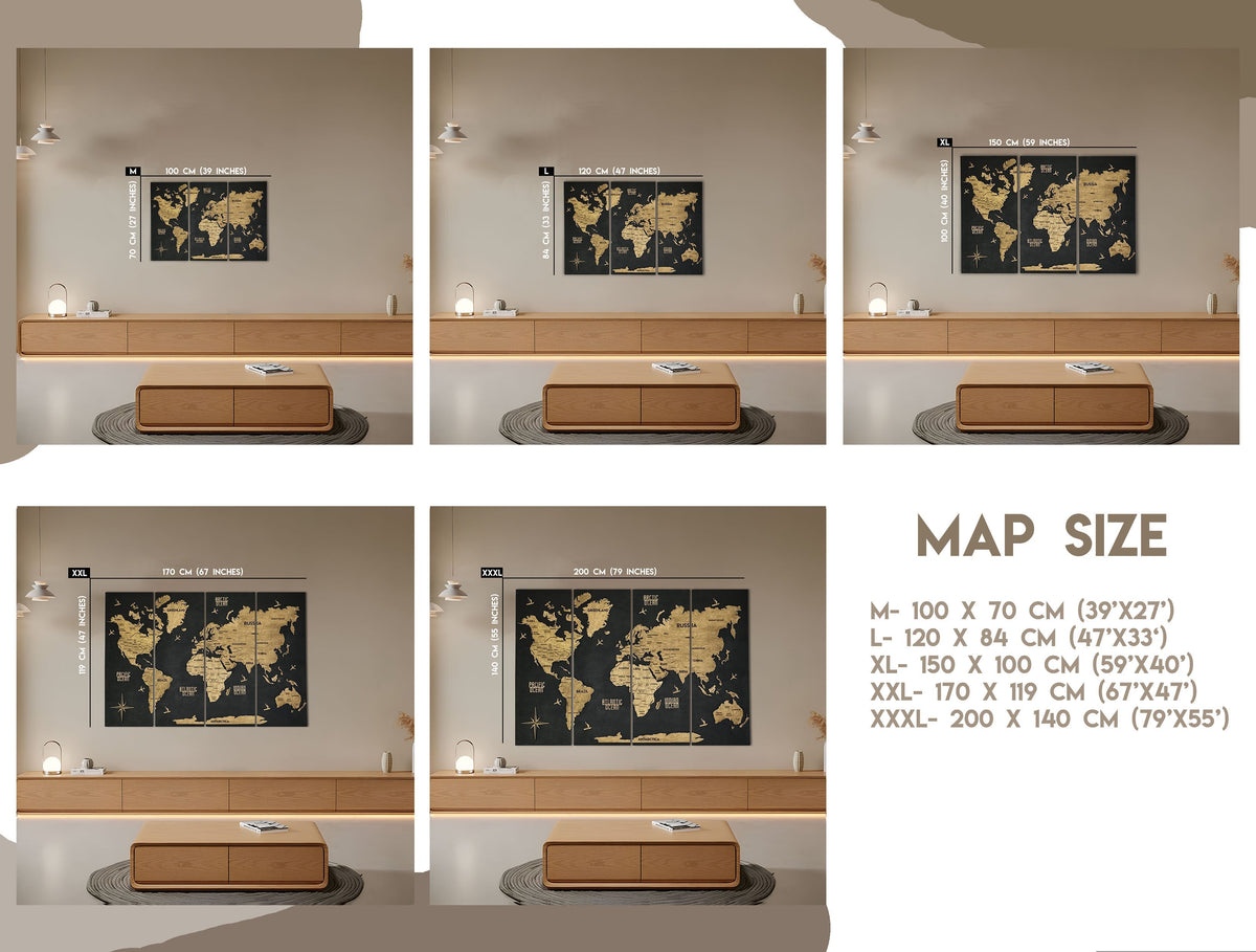 Wooden World Map Panel 3 for Wall with LED Lighting — buy | FACTURA